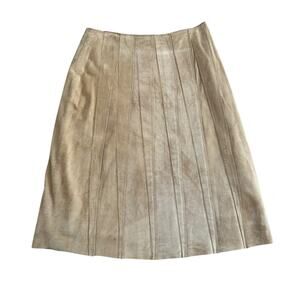 Suedessence tan genuine leather suede pleated midi skirt size 4